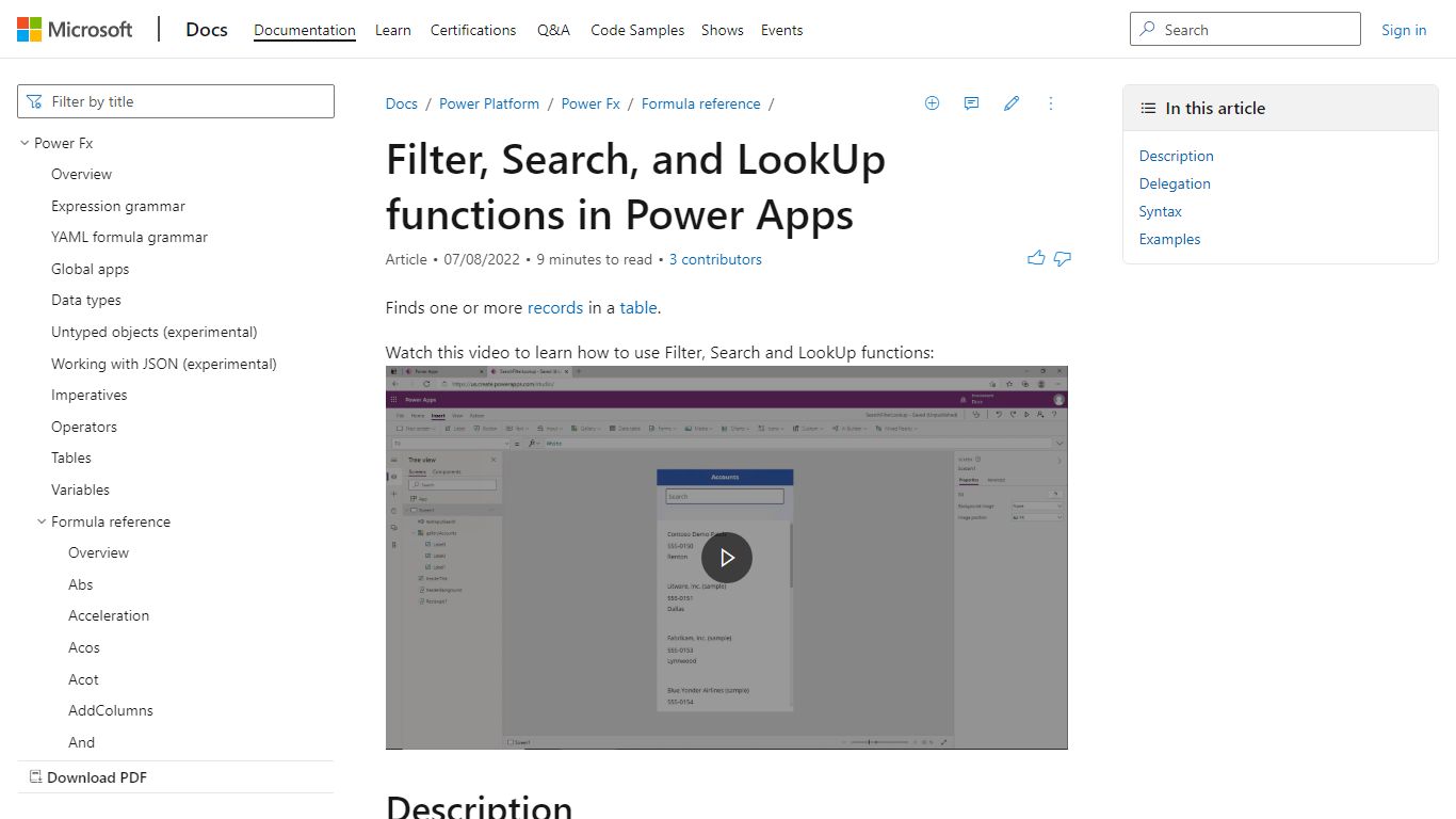 Filter, Search, and LookUp functions in Power Apps (contains video ...