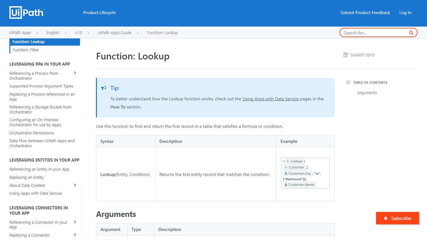 Function: Lookup - UiPath Apps